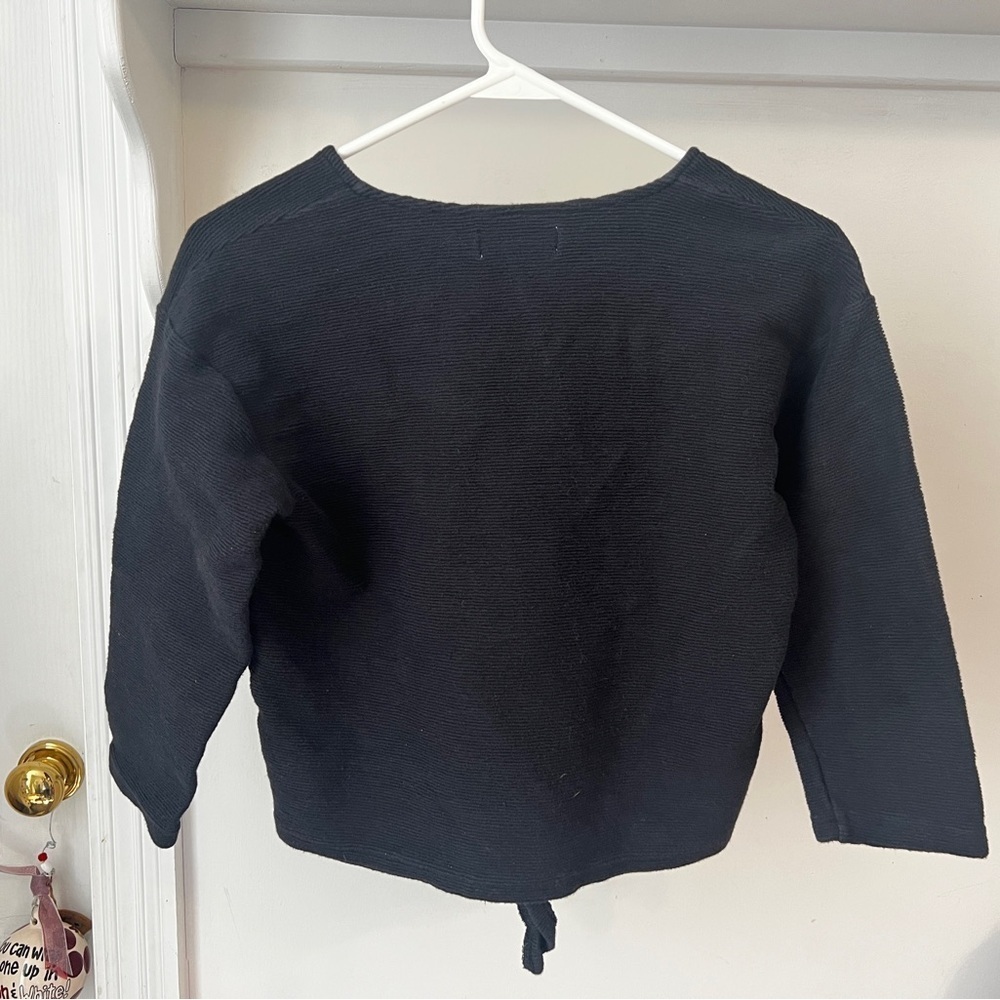 FINAL PRICE Madewell Textured Tie-Front Top Black V Neck 3/4 Sleeve - Picture 5 of 5
